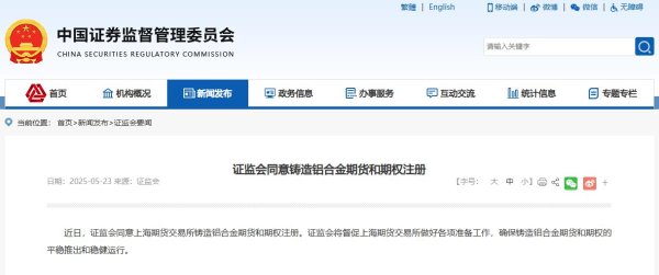 盈禾配资 证监会同意铸造铝合金期货和期权注册